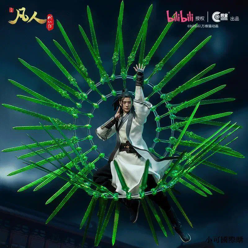 Langzhou 1/6 Han Li action figure with a green sword-formation effect